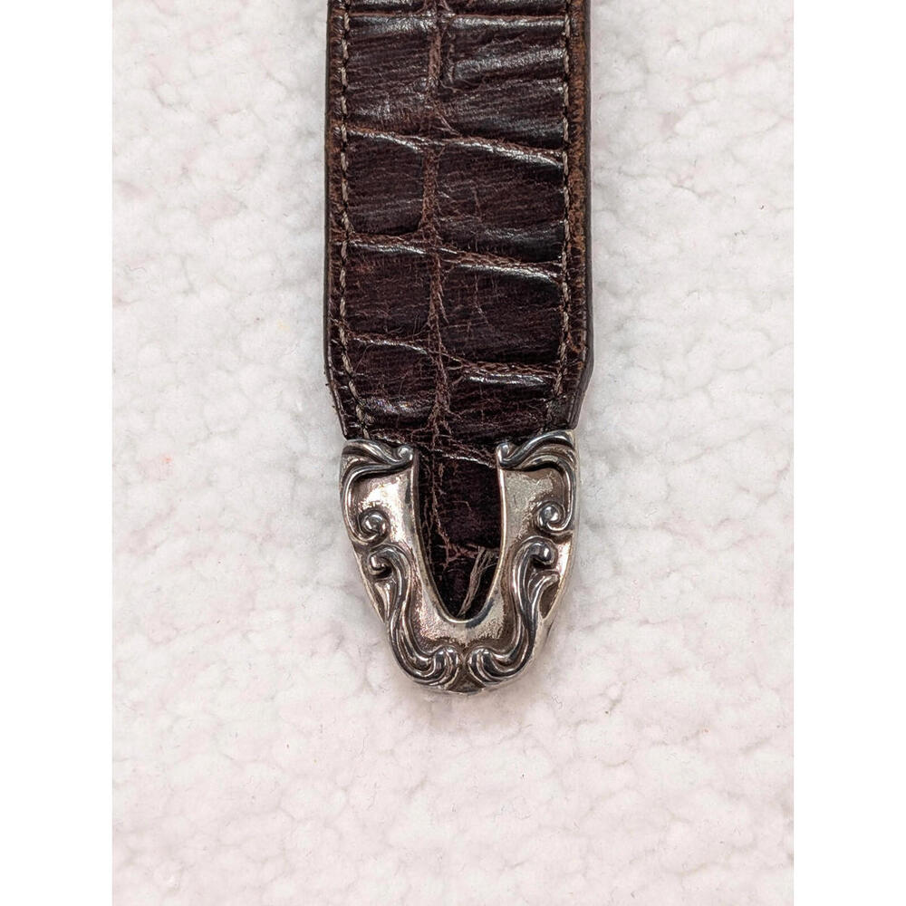 Brighton Brown Croc Embossed Leather Belt with Silver Western Buckle - Picture 9 of 11
